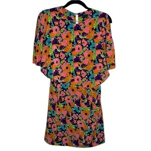 Wren 100% Silk Floral Open Back Mini Dress Sz M HOLE